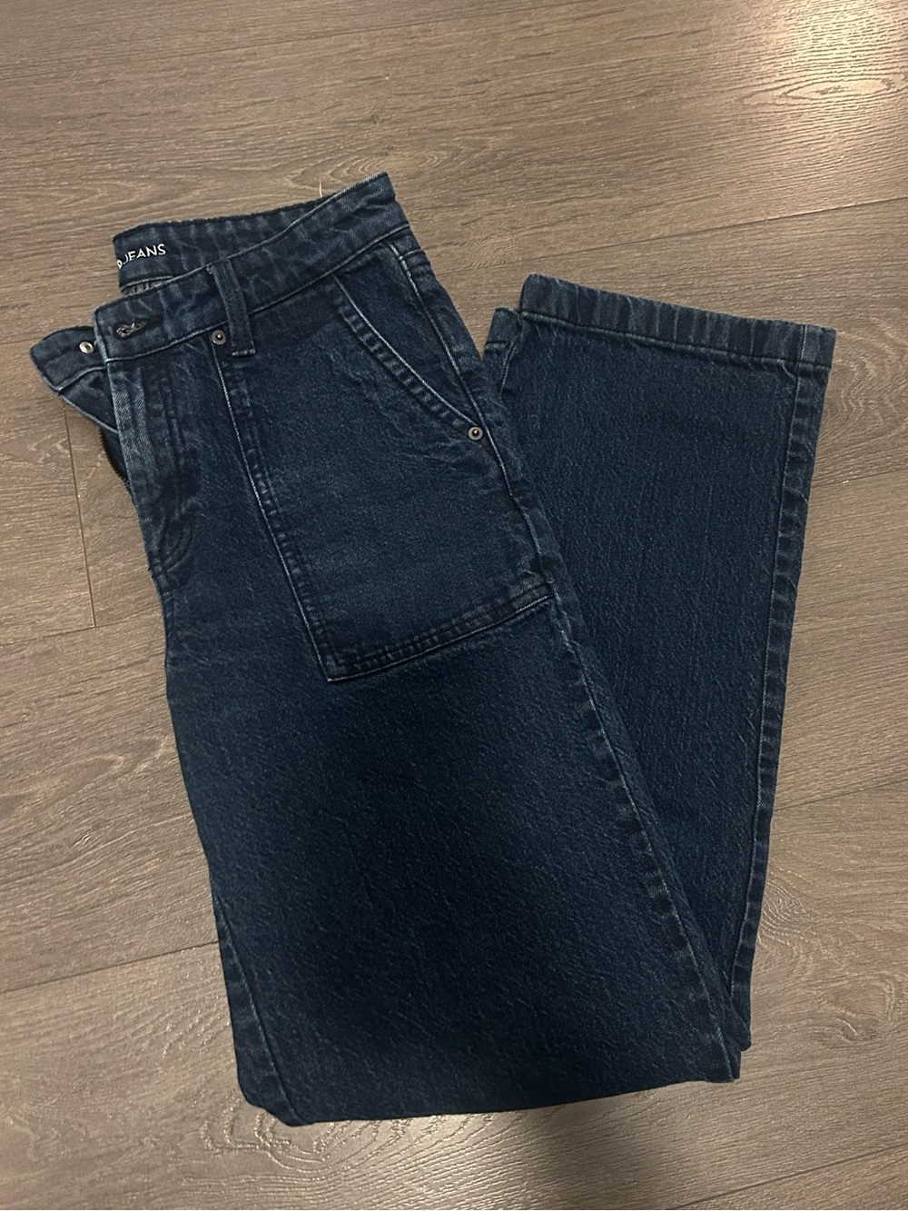 Dark Blue Straight Leg Jean with Pocket Details